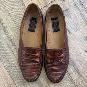 Brown Textured Men's Slip-On Genuine Lizard Leather Loafers